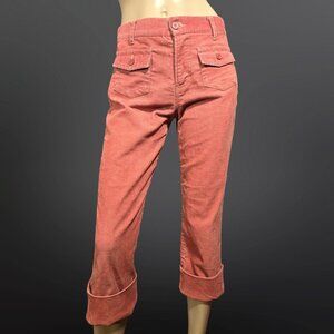 Vintage 90s Y2K Corduroy Cropped Capri Pants Size 7 Mid Rise Salmon Flap Pockets
